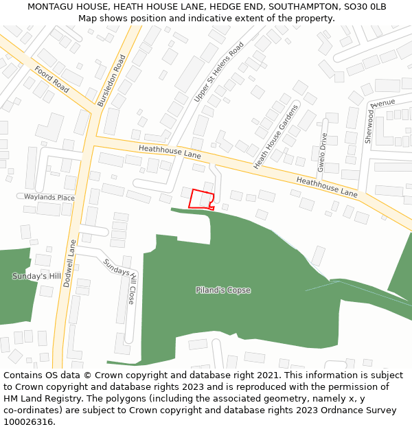 MONTAGU HOUSE, HEATH HOUSE LANE, HEDGE END, SOUTHAMPTON, SO30 0LB: Location map and indicative extent of plot