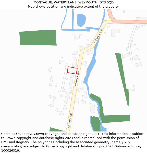 MONTAGUE, WATERY LANE, WEYMOUTH, DT3 5QD: Location map and indicative extent of plot