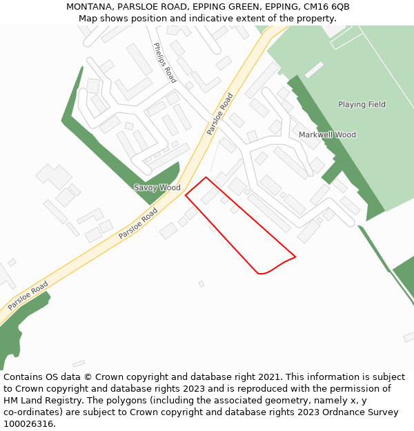 MONTANA, PARSLOE ROAD, EPPING GREEN, EPPING, CM16 6QB: Location map and indicative extent of plot
