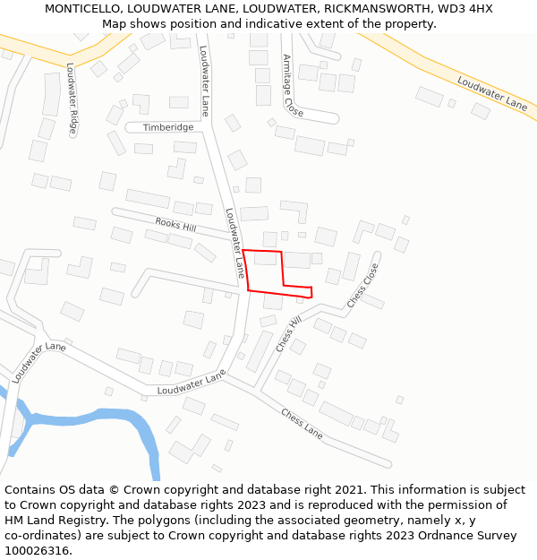 MONTICELLO, LOUDWATER LANE, LOUDWATER, RICKMANSWORTH, WD3 4HX: Location map and indicative extent of plot