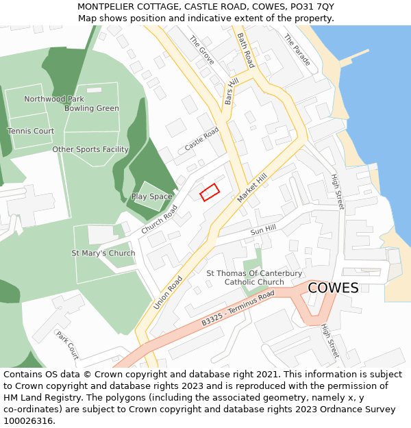 MONTPELIER COTTAGE, CASTLE ROAD, COWES, PO31 7QY: Location map and indicative extent of plot