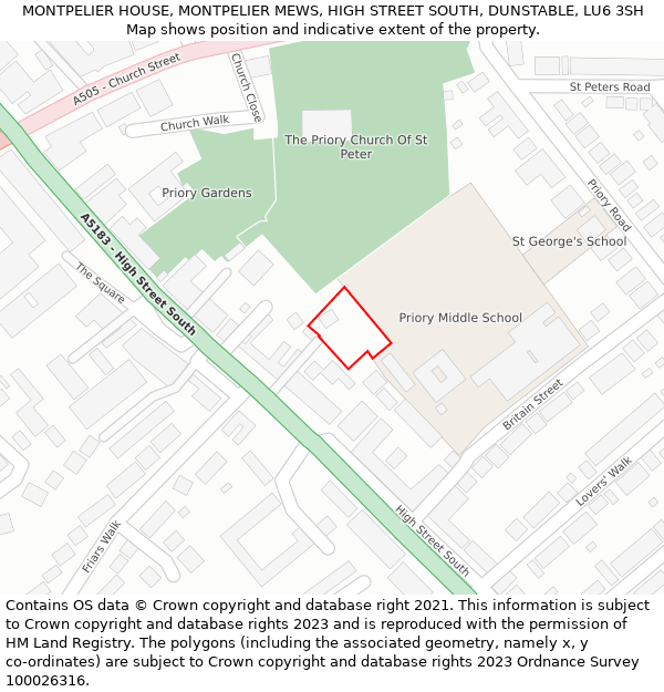 MONTPELIER HOUSE, MONTPELIER MEWS, HIGH STREET SOUTH, DUNSTABLE, LU6 3SH: Location map and indicative extent of plot