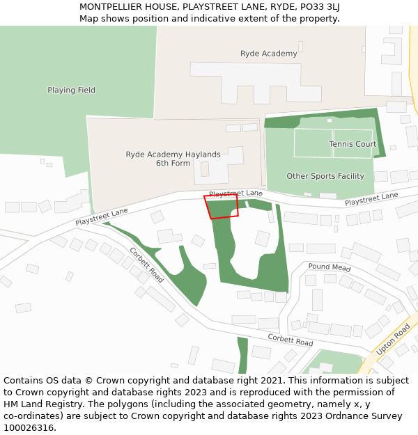 MONTPELLIER HOUSE, PLAYSTREET LANE, RYDE, PO33 3LJ: Location map and indicative extent of plot