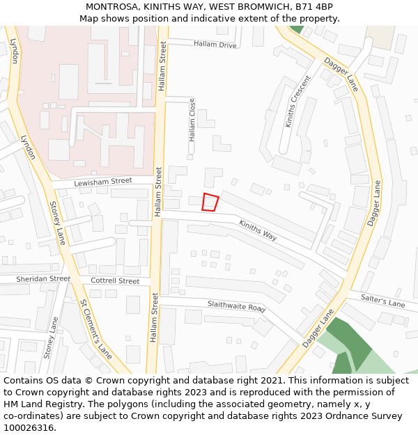 MONTROSA, KINITHS WAY, WEST BROMWICH, B71 4BP: Location map and indicative extent of plot