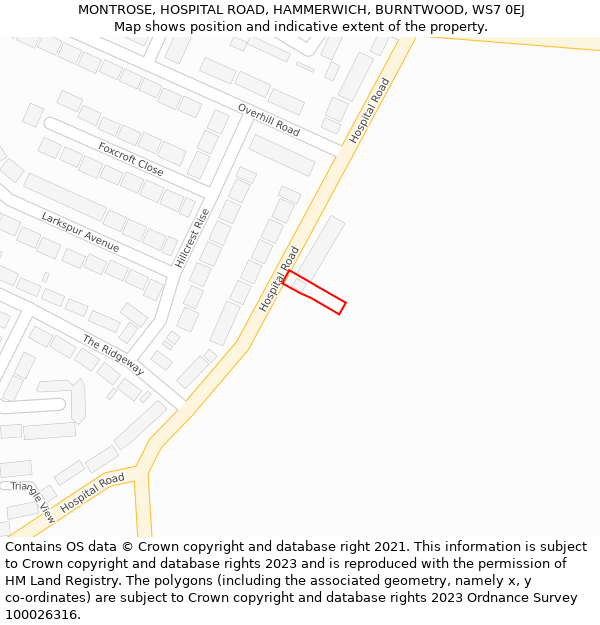 MONTROSE, HOSPITAL ROAD, HAMMERWICH, BURNTWOOD, WS7 0EJ: Location map and indicative extent of plot
