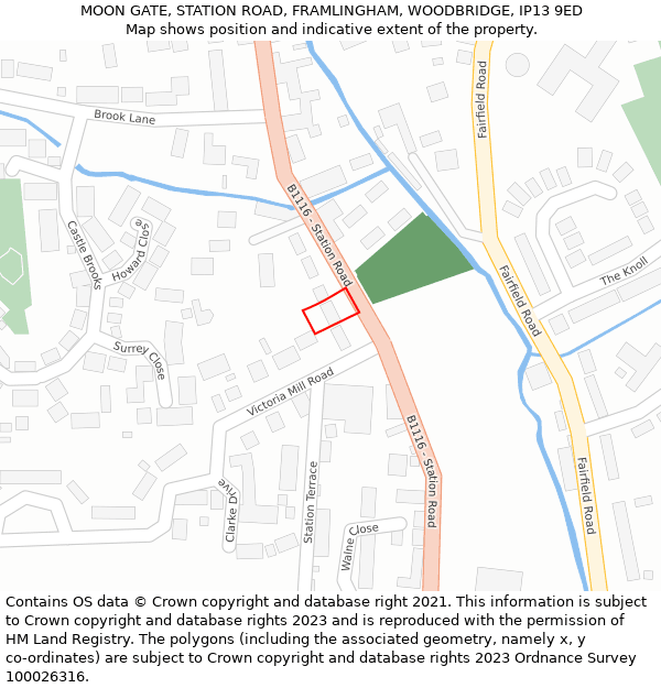 MOON GATE, STATION ROAD, FRAMLINGHAM, WOODBRIDGE, IP13 9ED: Location map and indicative extent of plot