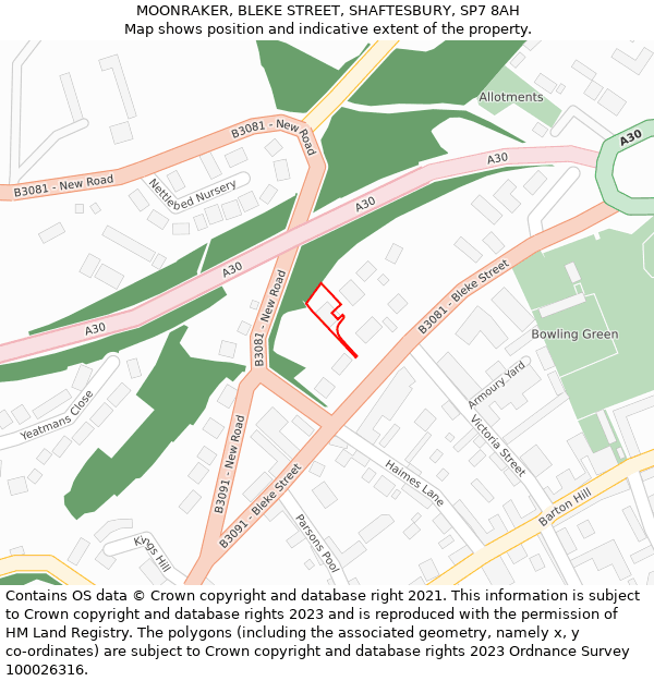 MOONRAKER, BLEKE STREET, SHAFTESBURY, SP7 8AH: Location map and indicative extent of plot