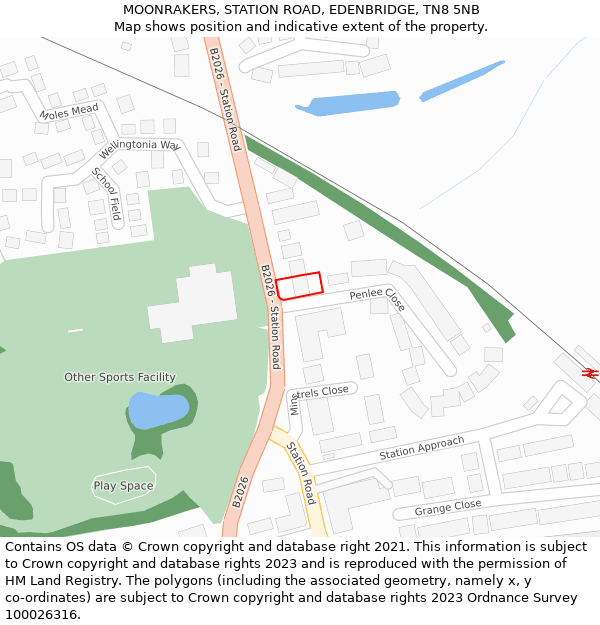 MOONRAKERS, STATION ROAD, EDENBRIDGE, TN8 5NB: Location map and indicative extent of plot