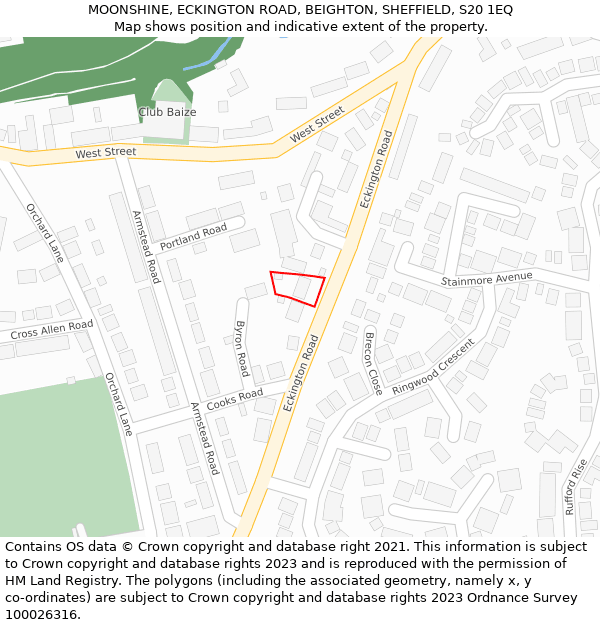 MOONSHINE, ECKINGTON ROAD, BEIGHTON, SHEFFIELD, S20 1EQ: Location map and indicative extent of plot