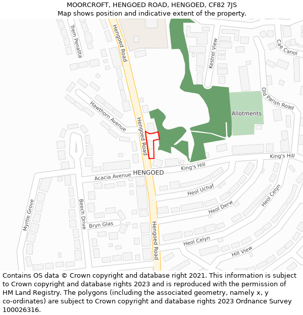 MOORCROFT, HENGOED ROAD, HENGOED, CF82 7JS: Location map and indicative extent of plot