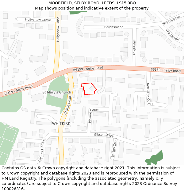 MOORFIELD, SELBY ROAD, LEEDS, LS15 9BQ: Location map and indicative extent of plot