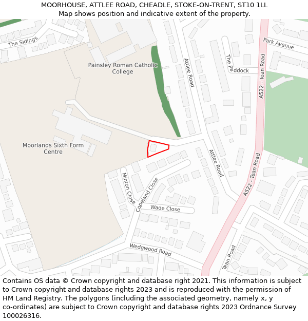 MOORHOUSE, ATTLEE ROAD, CHEADLE, STOKE-ON-TRENT, ST10 1LL: Location map and indicative extent of plot