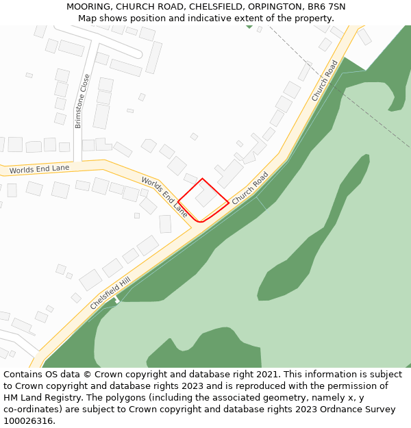 MOORING, CHURCH ROAD, CHELSFIELD, ORPINGTON, BR6 7SN: Location map and indicative extent of plot