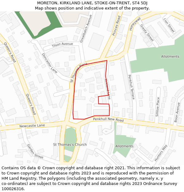MORETON, KIRKLAND LANE, STOKE-ON-TRENT, ST4 5DJ: Location map and indicative extent of plot