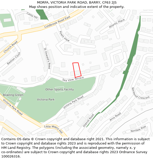 MORFA, VICTORIA PARK ROAD, BARRY, CF63 2JS: Location map and indicative extent of plot