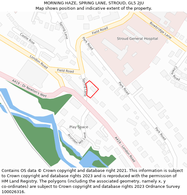 MORNING HAZE, SPRING LANE, STROUD, GL5 2JU: Location map and indicative extent of plot