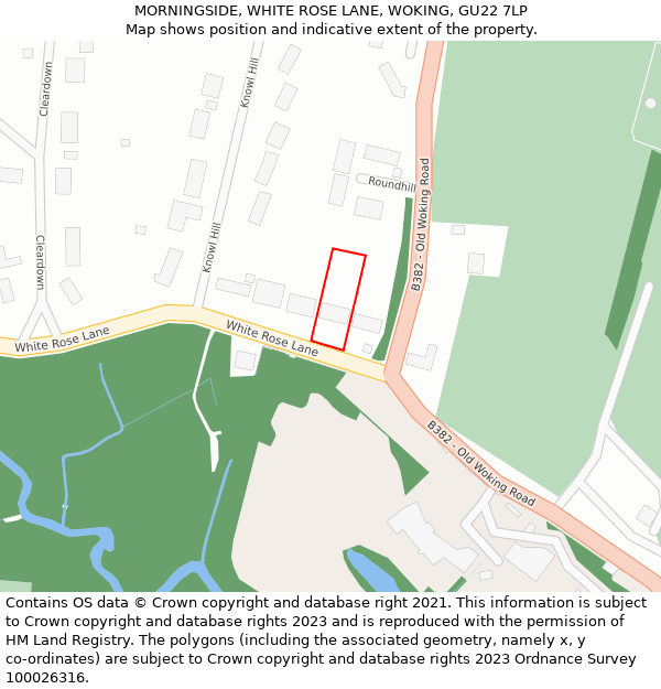 MORNINGSIDE, WHITE ROSE LANE, WOKING, GU22 7LP: Location map and indicative extent of plot