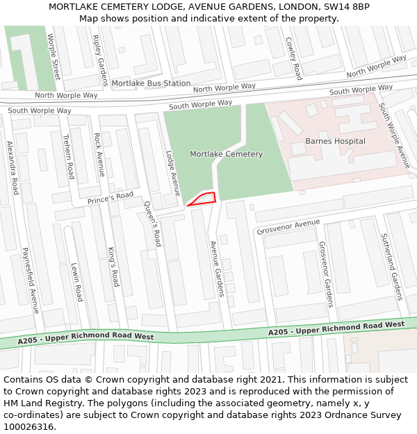 MORTLAKE CEMETERY LODGE, AVENUE GARDENS, LONDON, SW14 8BP: Location map and indicative extent of plot