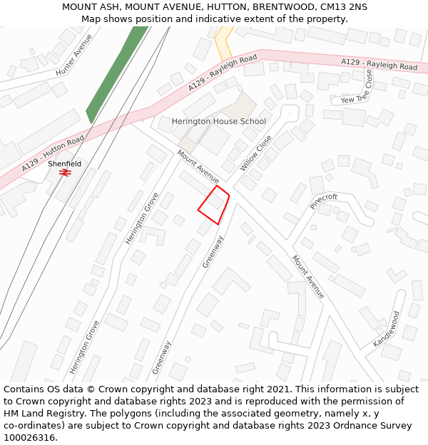 MOUNT ASH, MOUNT AVENUE, HUTTON, BRENTWOOD, CM13 2NS: Location map and indicative extent of plot