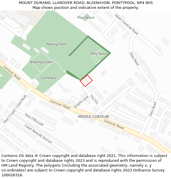 MOUNT DURAND, LLANOVER ROAD, BLAENAVON, PONTYPOOL, NP4 9HS: Location map and indicative extent of plot