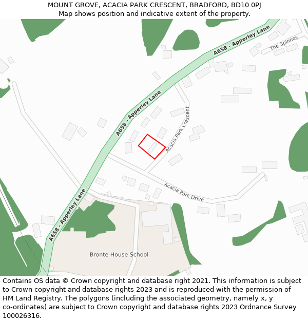 MOUNT GROVE, ACACIA PARK CRESCENT, BRADFORD, BD10 0PJ: Location map and indicative extent of plot
