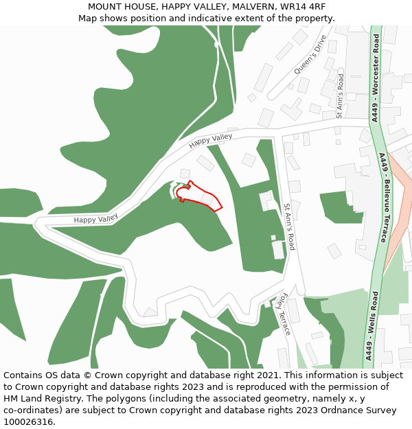 MOUNT HOUSE, HAPPY VALLEY, MALVERN, WR14 4RF: Location map and indicative extent of plot
