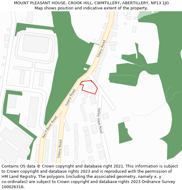 MOUNT PLEASANT HOUSE, CROOK HILL, CWMTILLERY, ABERTILLERY, NP13 1JG: Location map and indicative extent of plot