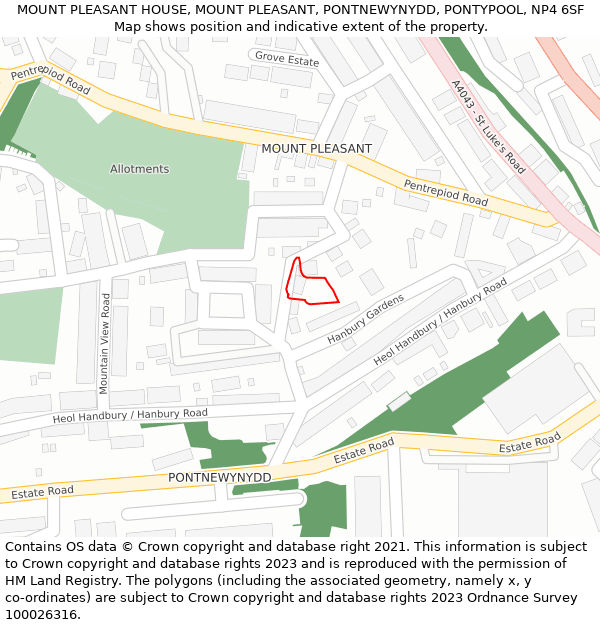 MOUNT PLEASANT HOUSE, MOUNT PLEASANT, PONTNEWYNYDD, PONTYPOOL, NP4 6SF: Location map and indicative extent of plot