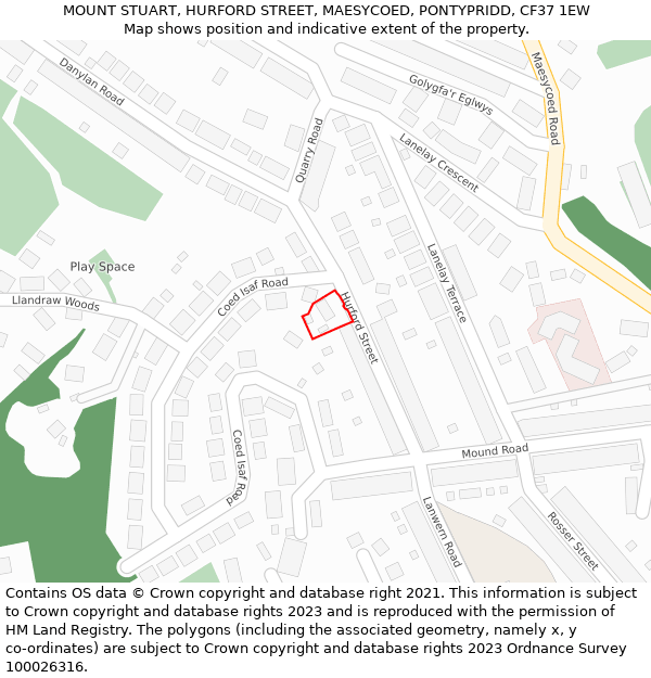MOUNT STUART, HURFORD STREET, MAESYCOED, PONTYPRIDD, CF37 1EW: Location map and indicative extent of plot