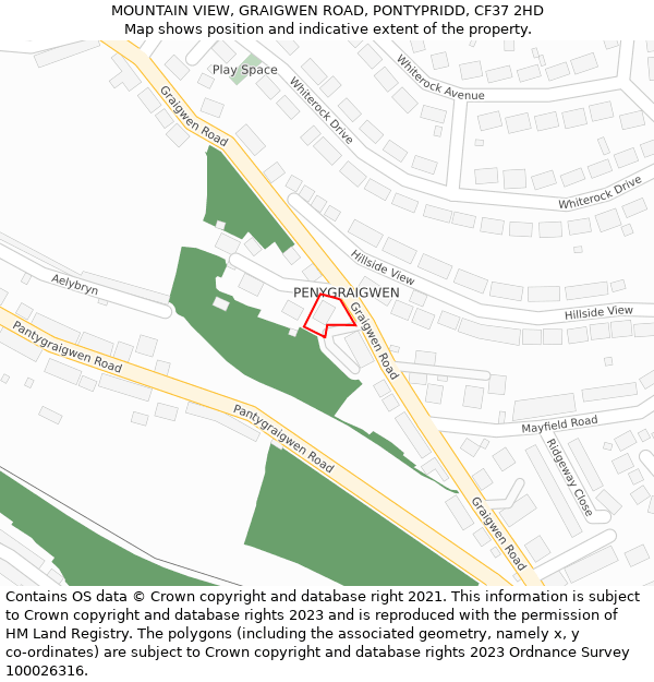 MOUNTAIN VIEW, GRAIGWEN ROAD, PONTYPRIDD, CF37 2HD: Location map and indicative extent of plot