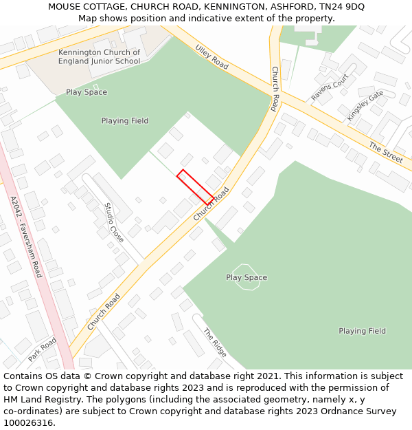 MOUSE COTTAGE, CHURCH ROAD, KENNINGTON, ASHFORD, TN24 9DQ: Location map and indicative extent of plot