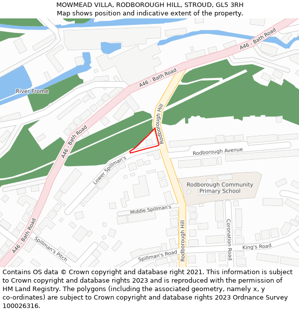MOWMEAD VILLA, RODBOROUGH HILL, STROUD, GL5 3RH: Location map and indicative extent of plot