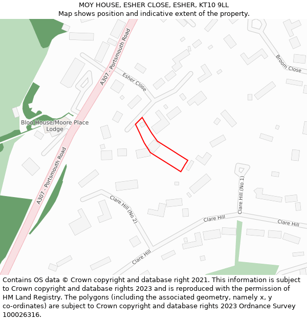 MOY HOUSE, ESHER CLOSE, ESHER, KT10 9LL: Location map and indicative extent of plot