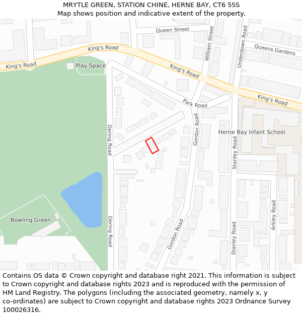 MRYTLE GREEN, STATION CHINE, HERNE BAY, CT6 5SS: Location map and indicative extent of plot