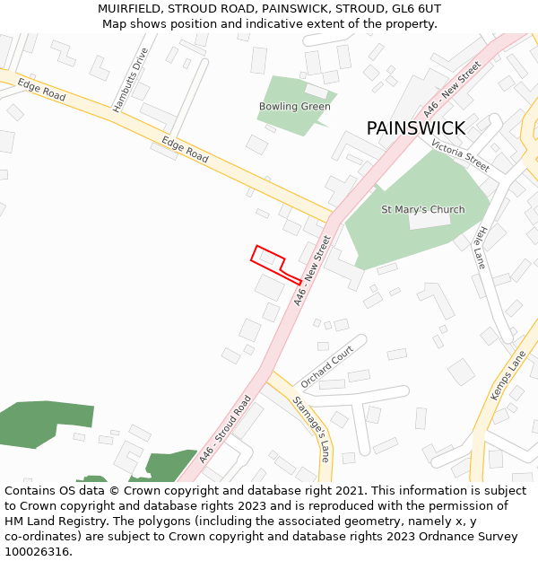 MUIRFIELD, STROUD ROAD, PAINSWICK, STROUD, GL6 6UT: Location map and indicative extent of plot