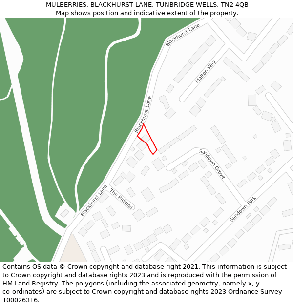 MULBERRIES, BLACKHURST LANE, TUNBRIDGE WELLS, TN2 4QB: Location map and indicative extent of plot