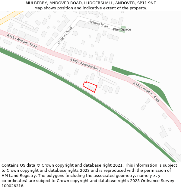 MULBERRY, ANDOVER ROAD, LUDGERSHALL, ANDOVER, SP11 9NE: Location map and indicative extent of plot