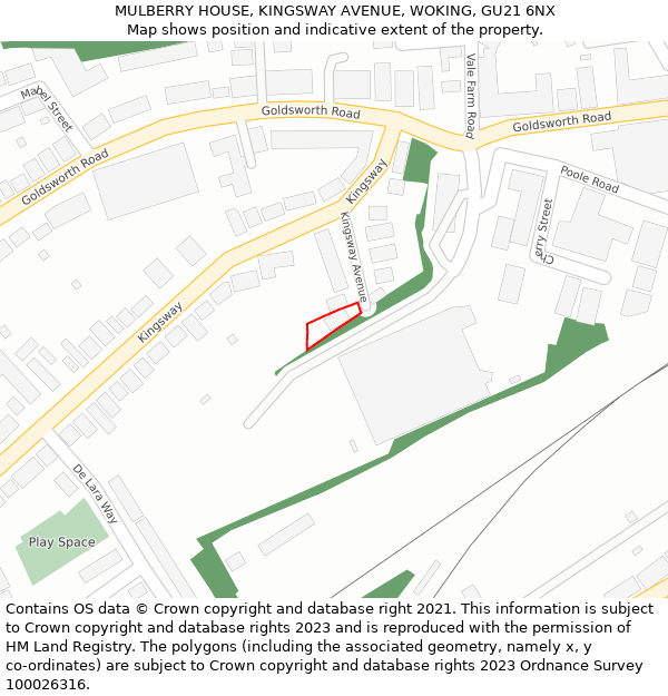 MULBERRY HOUSE, KINGSWAY AVENUE, WOKING, GU21 6NX: Location map and indicative extent of plot