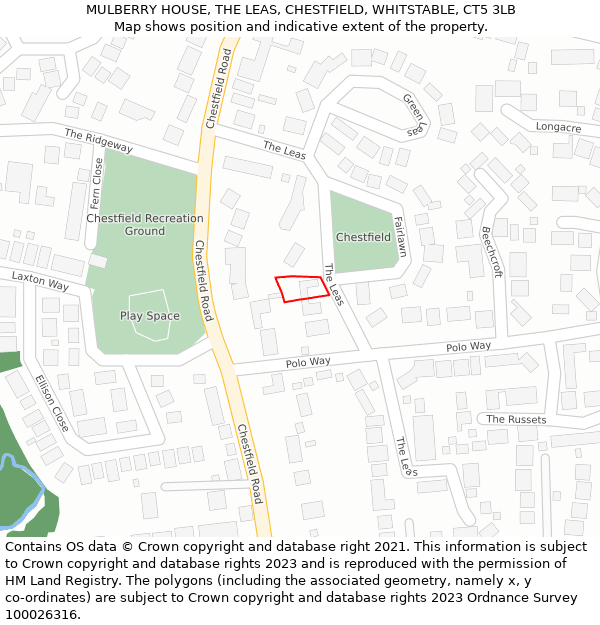 MULBERRY HOUSE, THE LEAS, CHESTFIELD, WHITSTABLE, CT5 3LB: Location map and indicative extent of plot