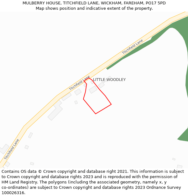 MULBERRY HOUSE, TITCHFIELD LANE, WICKHAM, FAREHAM, PO17 5PD: Location map and indicative extent of plot