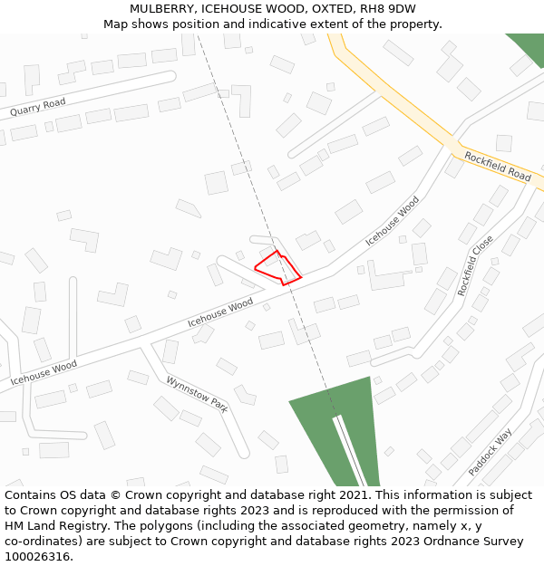 MULBERRY, ICEHOUSE WOOD, OXTED, RH8 9DW: Location map and indicative extent of plot