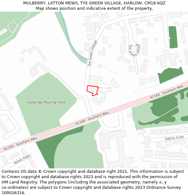 MULBERRY, LATTON MEWS, TYE GREEN VILLAGE, HARLOW, CM18 6QZ: Location map and indicative extent of plot