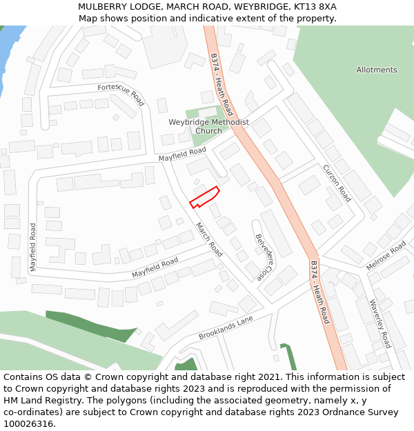 MULBERRY LODGE, MARCH ROAD, WEYBRIDGE, KT13 8XA: Location map and indicative extent of plot