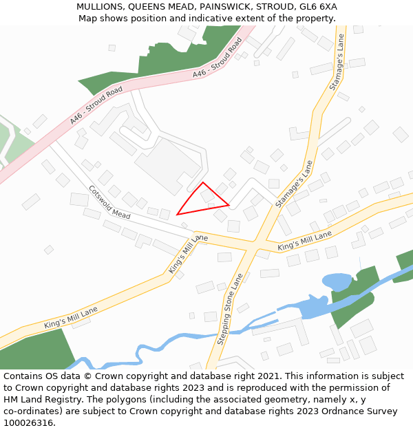 MULLIONS, QUEENS MEAD, PAINSWICK, STROUD, GL6 6XA: Location map and indicative extent of plot