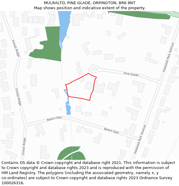 MULRALTO, PINE GLADE, ORPINGTON, BR6 8NT: Location map and indicative extent of plot