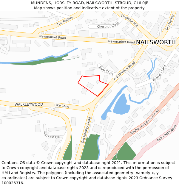 MUNDENS, HORSLEY ROAD, NAILSWORTH, STROUD, GL6 0JR: Location map and indicative extent of plot