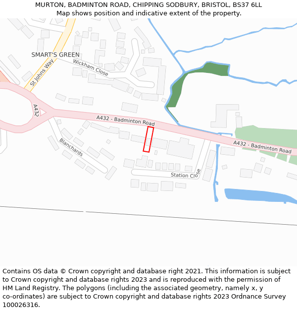MURTON, BADMINTON ROAD, CHIPPING SODBURY, BRISTOL, BS37 6LL: Location map and indicative extent of plot
