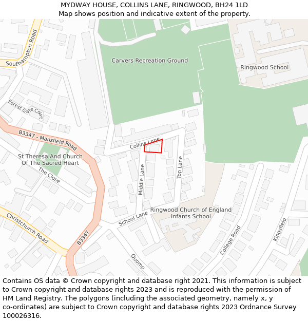 MYDWAY HOUSE, COLLINS LANE, RINGWOOD, BH24 1LD: Location map and indicative extent of plot