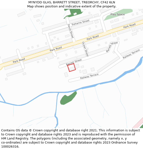 MYNYDD GLAS, BARRETT STREET, TREORCHY, CF42 6LN: Location map and indicative extent of plot
