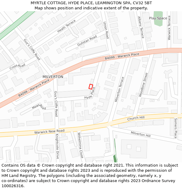 MYRTLE COTTAGE, HYDE PLACE, LEAMINGTON SPA, CV32 5BT: Location map and indicative extent of plot